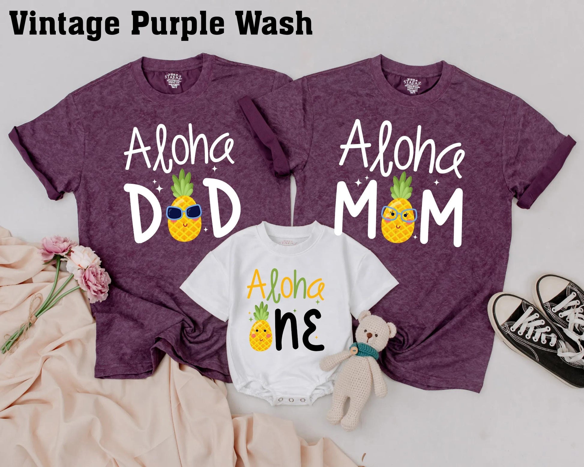 Personalized Aloha Pineapple Family Matching Birthday Shirts for 1st Luau Celebrations Fun Tropical Whimsical Design One Year Party