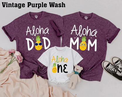 Personalized Aloha Pineapple Family Matching Birthday Shirts for 1st Luau Celebrations Fun Tropical Whimsical Design One Year Party