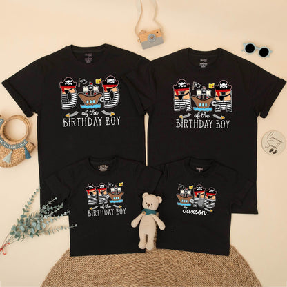 Pirate Themed Family Matching Birthday Shirts for Mom Dad of the Birthday Boy First Celebration Cartoon Ships Hats Flags Baby Toddler Outfit Gift