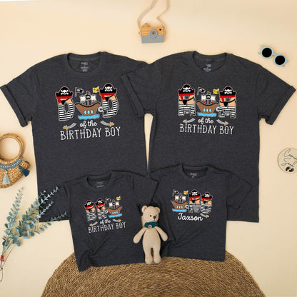 Pirate Themed Family Matching Birthday Shirts for Mom Dad of the Birthday Boy First Celebration Cartoon Ships Hats Flags Baby Toddler Outfit Gift