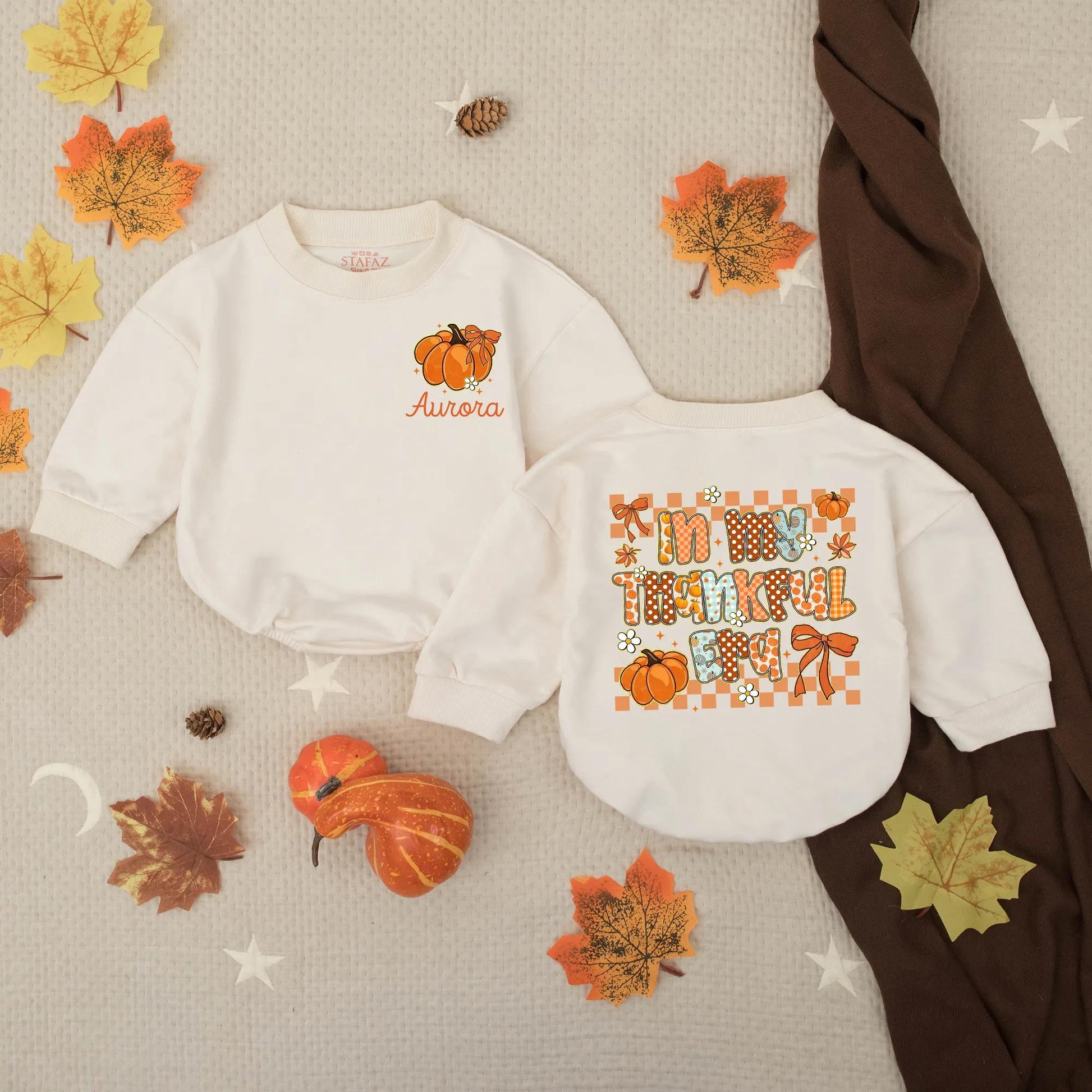 Custom Preppy In My Thankful Era Baby Romper Fall Thanksgiving Infant Outfit Autumn Toddler Sweatshirt Cute Pumpkin Retro Holiday Baby Gift