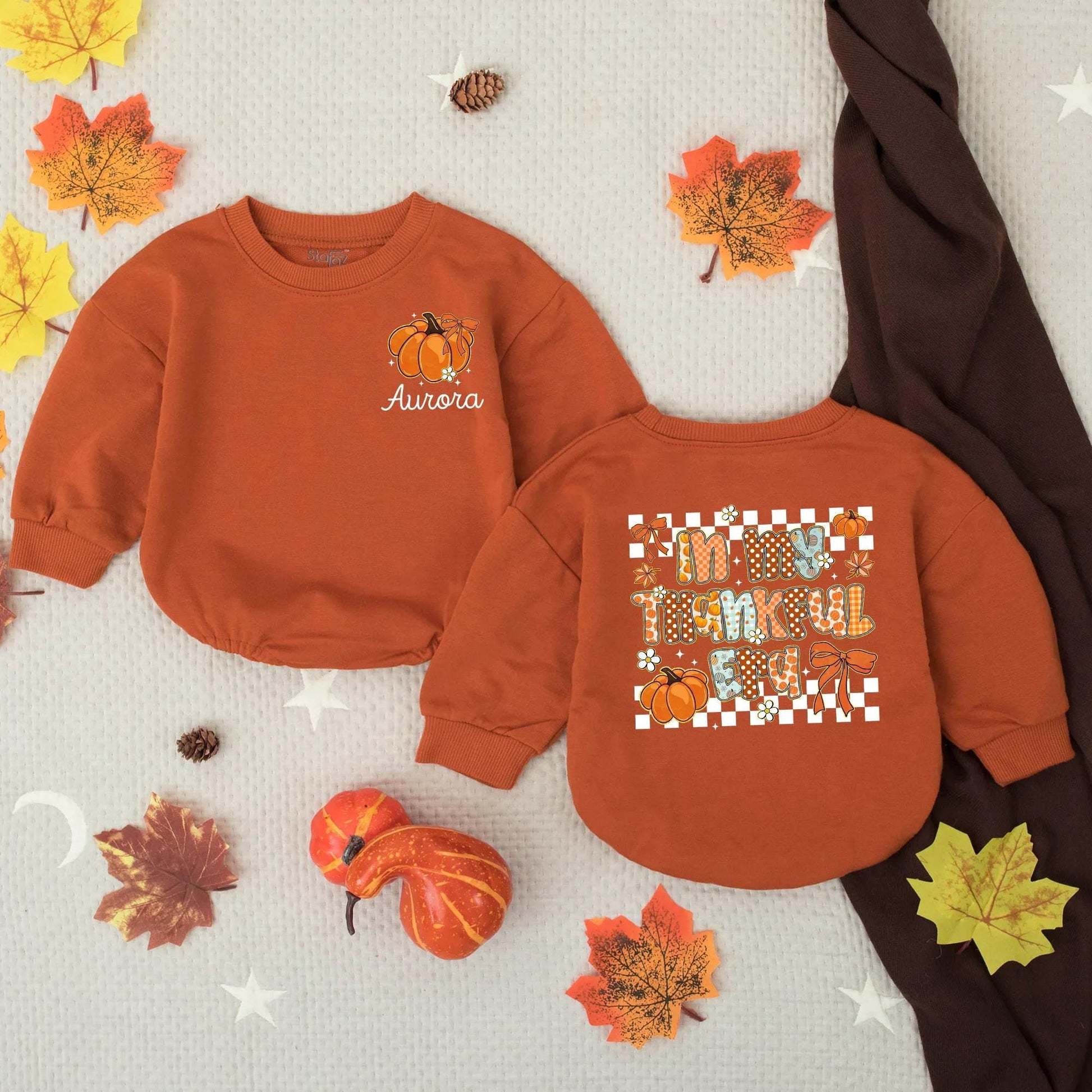 Custom Preppy In My Thankful Era Baby Romper Fall Thanksgiving Infant Outfit Autumn Toddler Sweatshirt Cute Pumpkin Retro Holiday Baby Gift