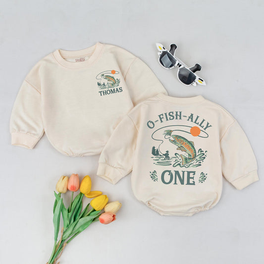 O-FISH-ALLY ONE Custom Name Birthday Romper Personalized Fishing Baby Outfit One Year Old Toddler Boy Girl Outfit Gift