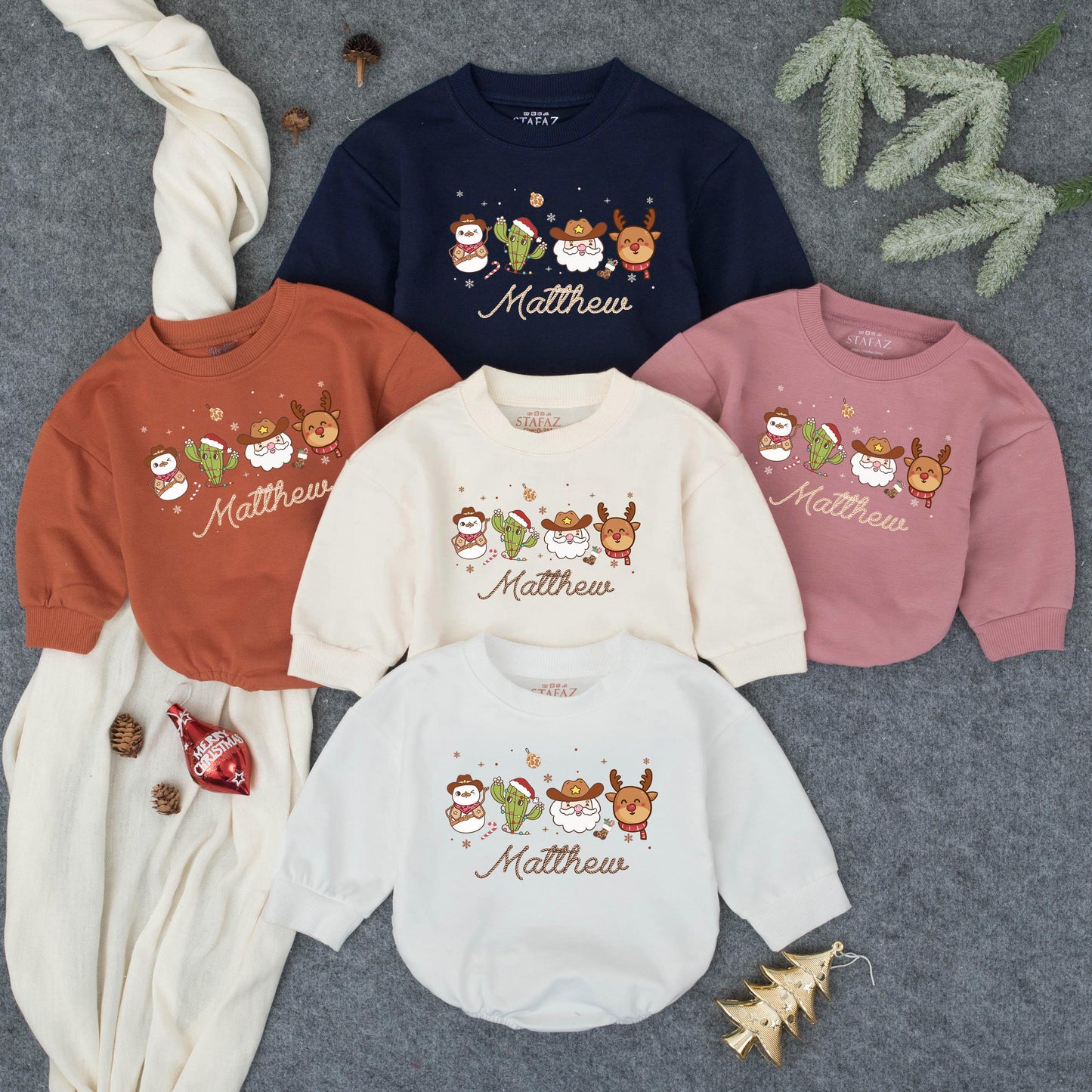 Personalized Howdy Christmas Romper, Festive Cowboy Baby Outfit with Name, Santa Cactus Reindeer, Custom First Christmas Gift Set, Holiday Bodysuit