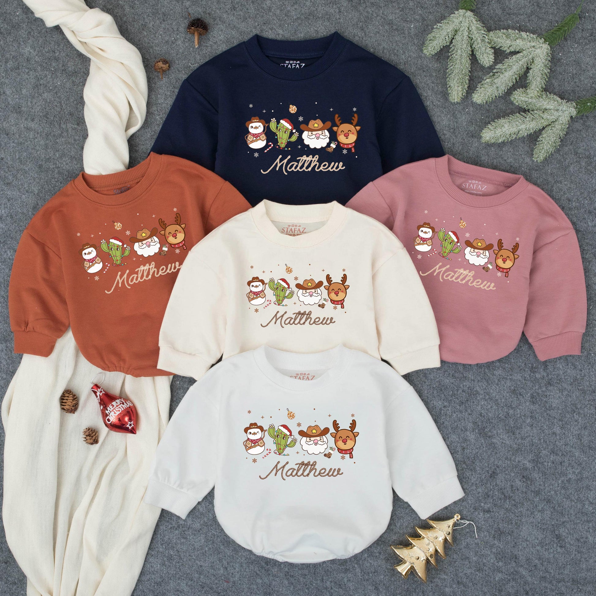 Personalized Howdy Christmas Romper, Festive Cowboy Baby Outfit with Name, Santa Cactus Reindeer, Custom First Christmas Gift Set, Holiday Bodysuit