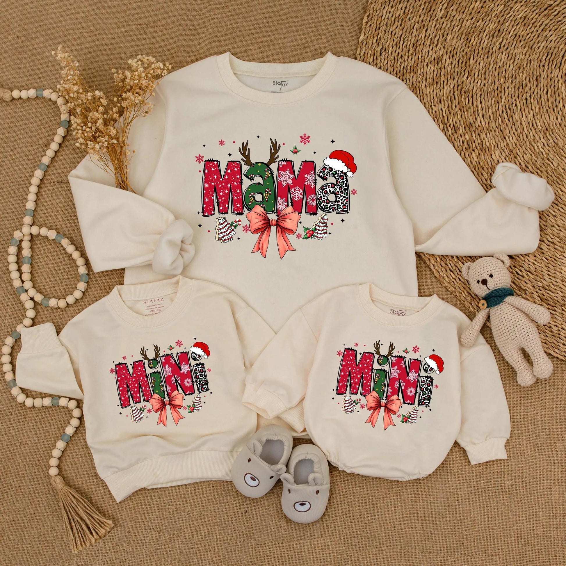 Matching Mama and Mini Christmas Sweatshirts with Holiday Bows Festive Mother Daughter Outfit Toddler Sweater Merry Xmas Gift Idea Cute & Cozy Sweatshirt  