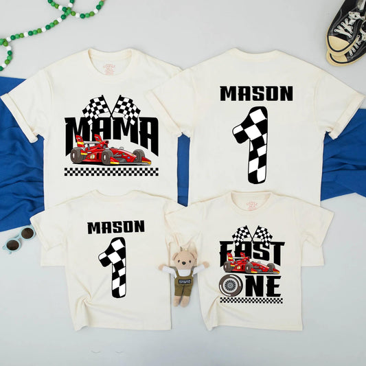 Race Car Birthday Family Matching Shirts, Fast One Boy's 1st Birthday Outfit, Custom Mama Sweatshirt, Chequered Flag Design