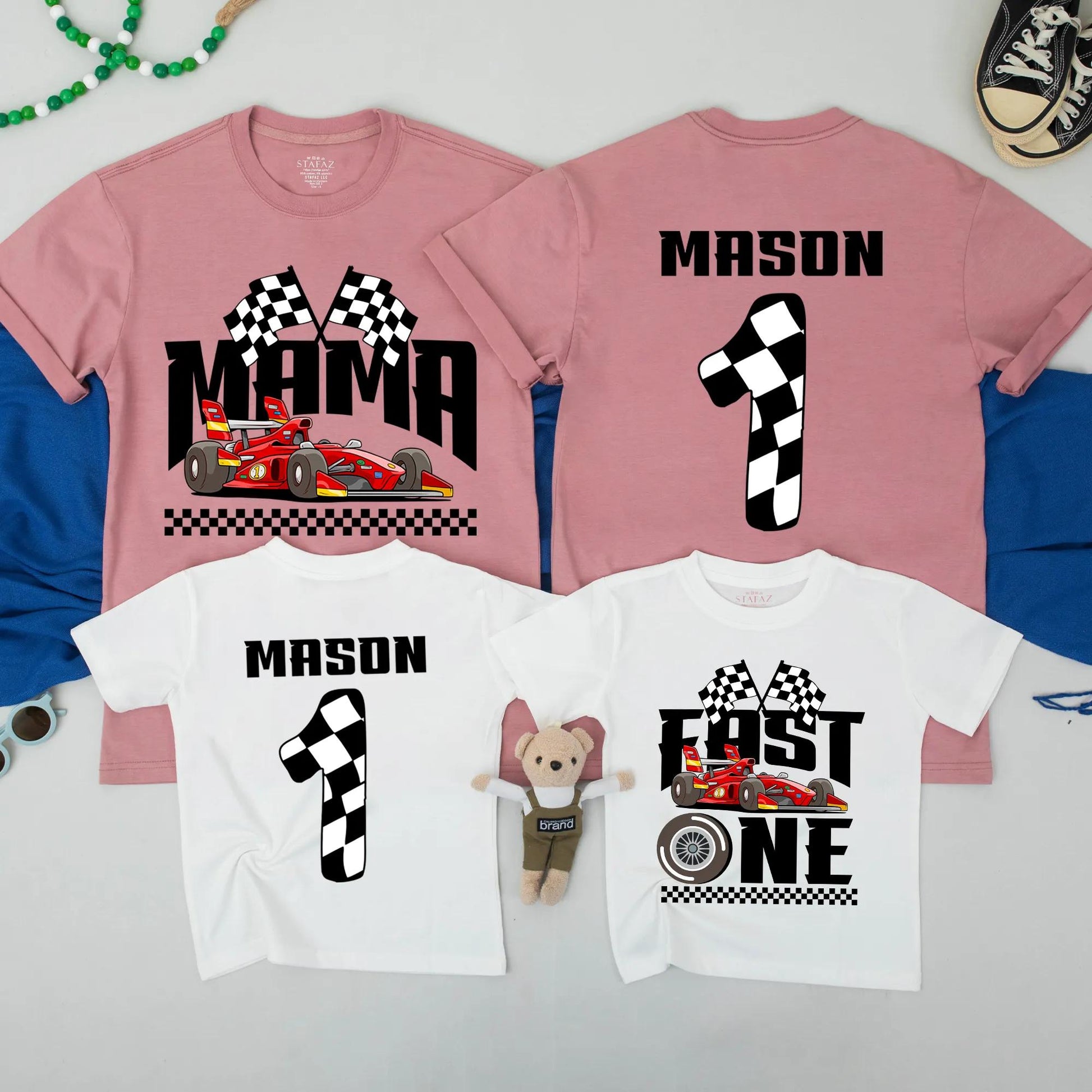 Race Car Birthday Family Matching Shirts, Fast One Boy's 1st Birthday Outfit, Custom Mama Sweatshirt, Chequered Flag Design