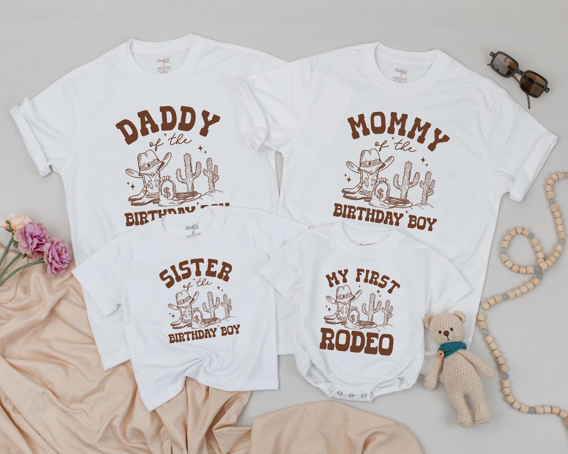 My First Rodeo 1st Birthday Family Matching Shirts Western Cowboy Theme Baby Outfit Daddy and Me Celebration Gift