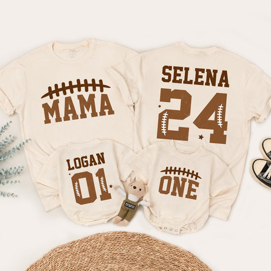 Mama & Me Football Birthday Shirts Custom Name Number Family Matching Outfits 24 01 One Touchdown Season Game Day Gift