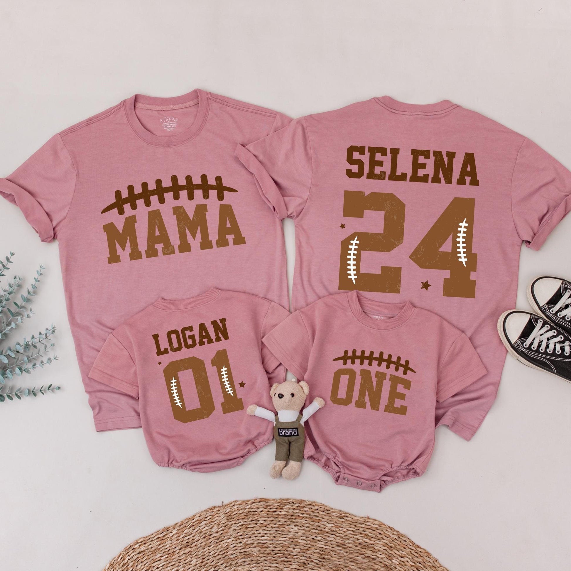 Mama & Me Football Birthday Shirts Custom Name Number Family Matching Outfits 24 01 One Touchdown Season Game Day Gift