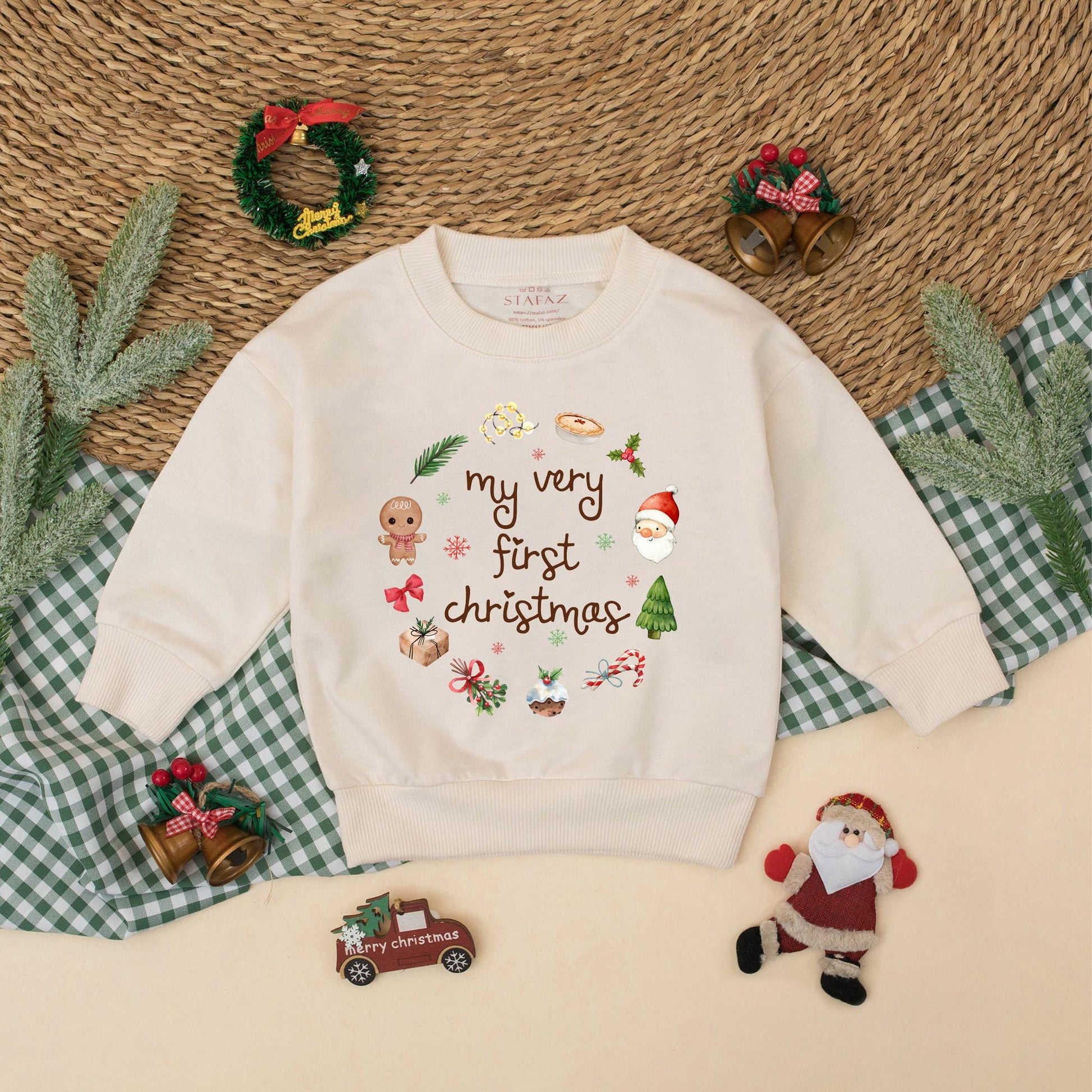 My First Christmas Bubble Romper Adorable Gingerbread Santa Tree Gift Newborn Baby Boy Girl Holiday Outfit Soft Muted Colors