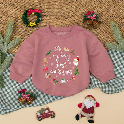 My First Christmas Bubble Romper Adorable Gingerbread Santa Tree Gift Newborn Baby Boy Girl Holiday Outfit Soft Muted Colors