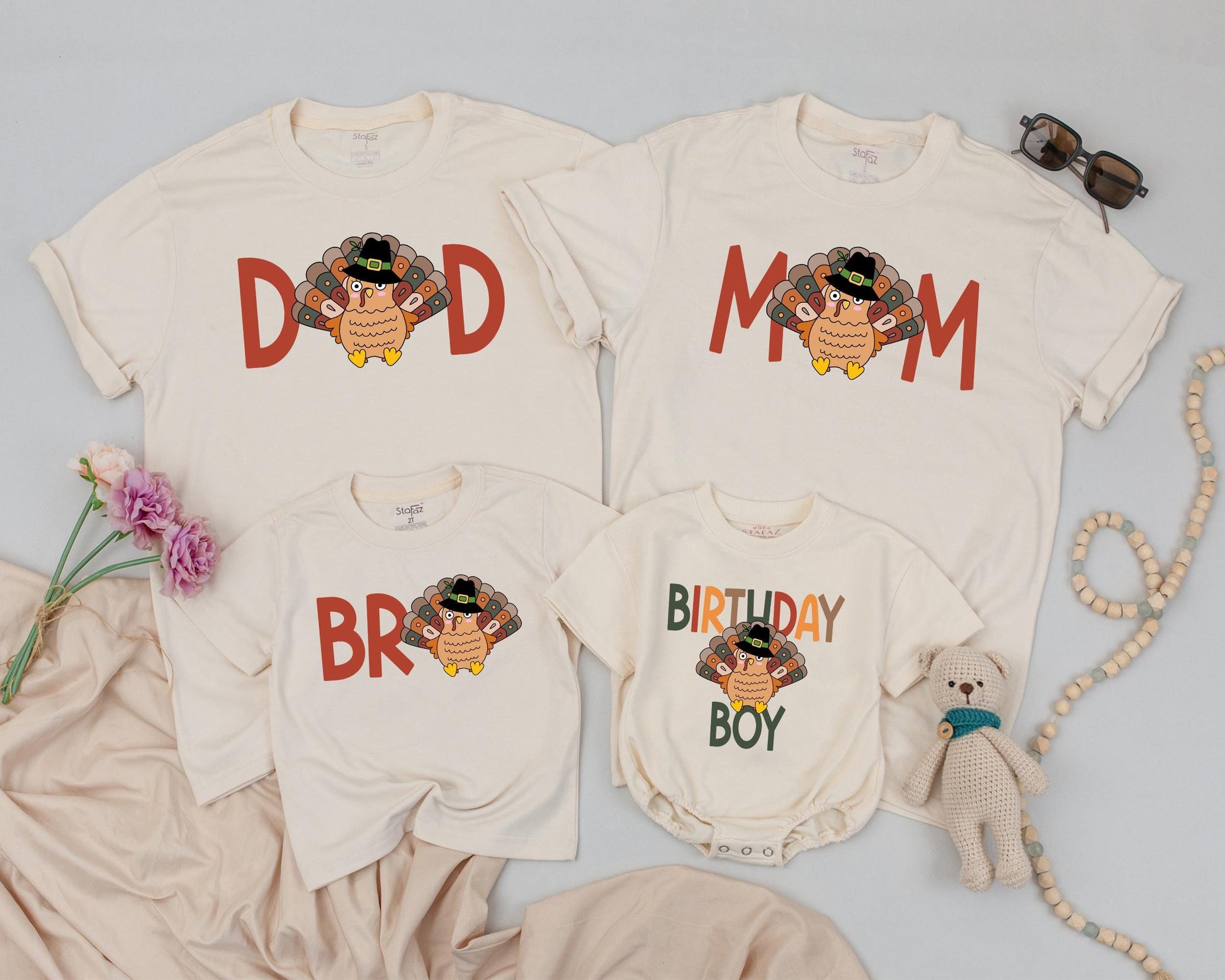 Turkey 1st Birthday Boy Shirt My Little Turkey Is One Thanksgiving Fall First Birthday Outfit Matching Family Kids Autumn