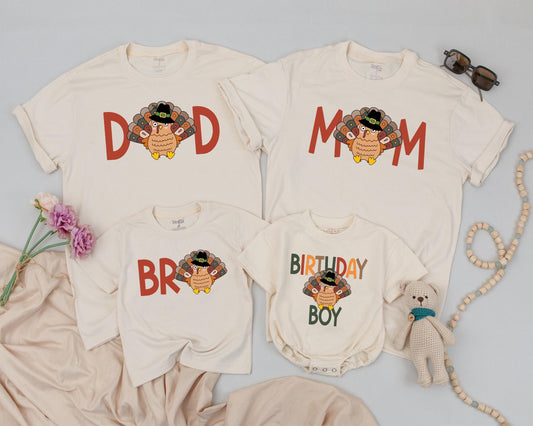 Turkey 1st Birthday Boy Shirt My Little Turkey Is One Thanksgiving Fall First Birthday Outfit Matching Family Kids Autumn
