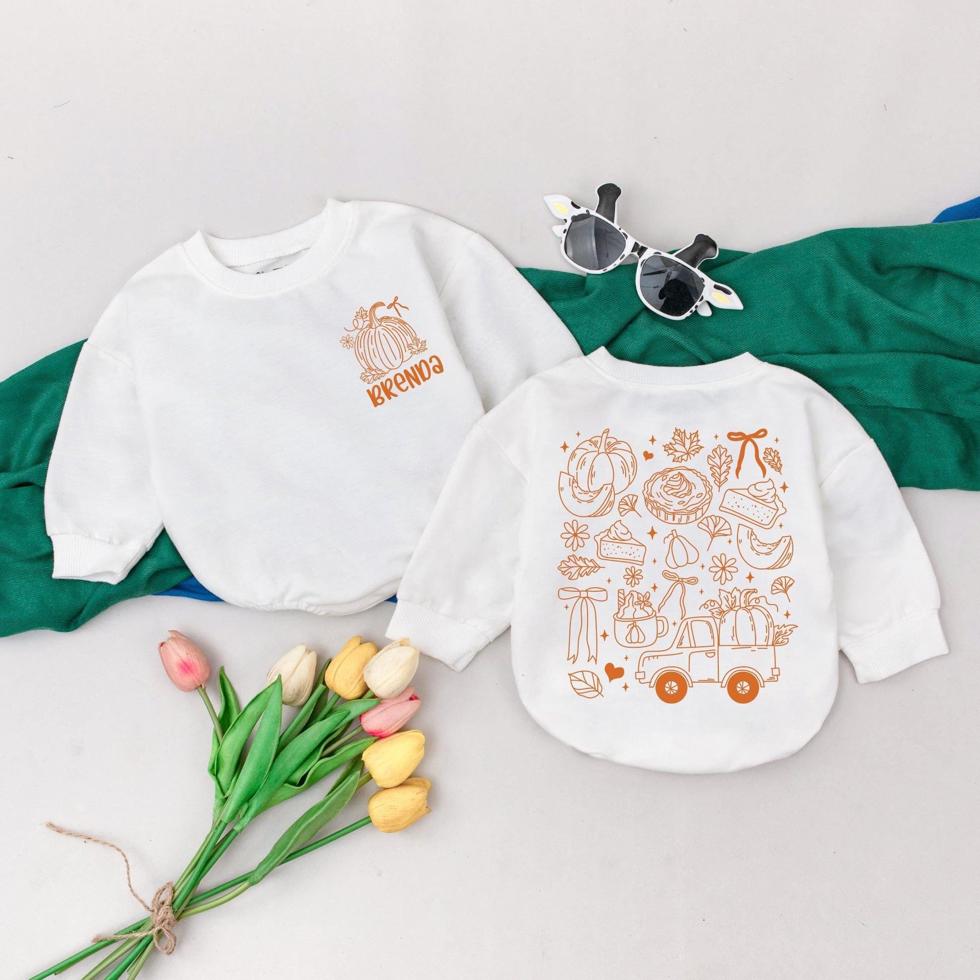 Personalized Brenda Thanksgiving Baby Girl Romper, Fall Pumpkin Outfit, Custom Name Bodysuit, Autumn Baby Gift, Baby Shower