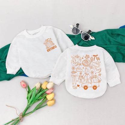 Personalized Brenda Thanksgiving Baby Girl Romper, Fall Pumpkin Outfit, Custom Name Bodysuit, Autumn Baby Gift, Baby Shower