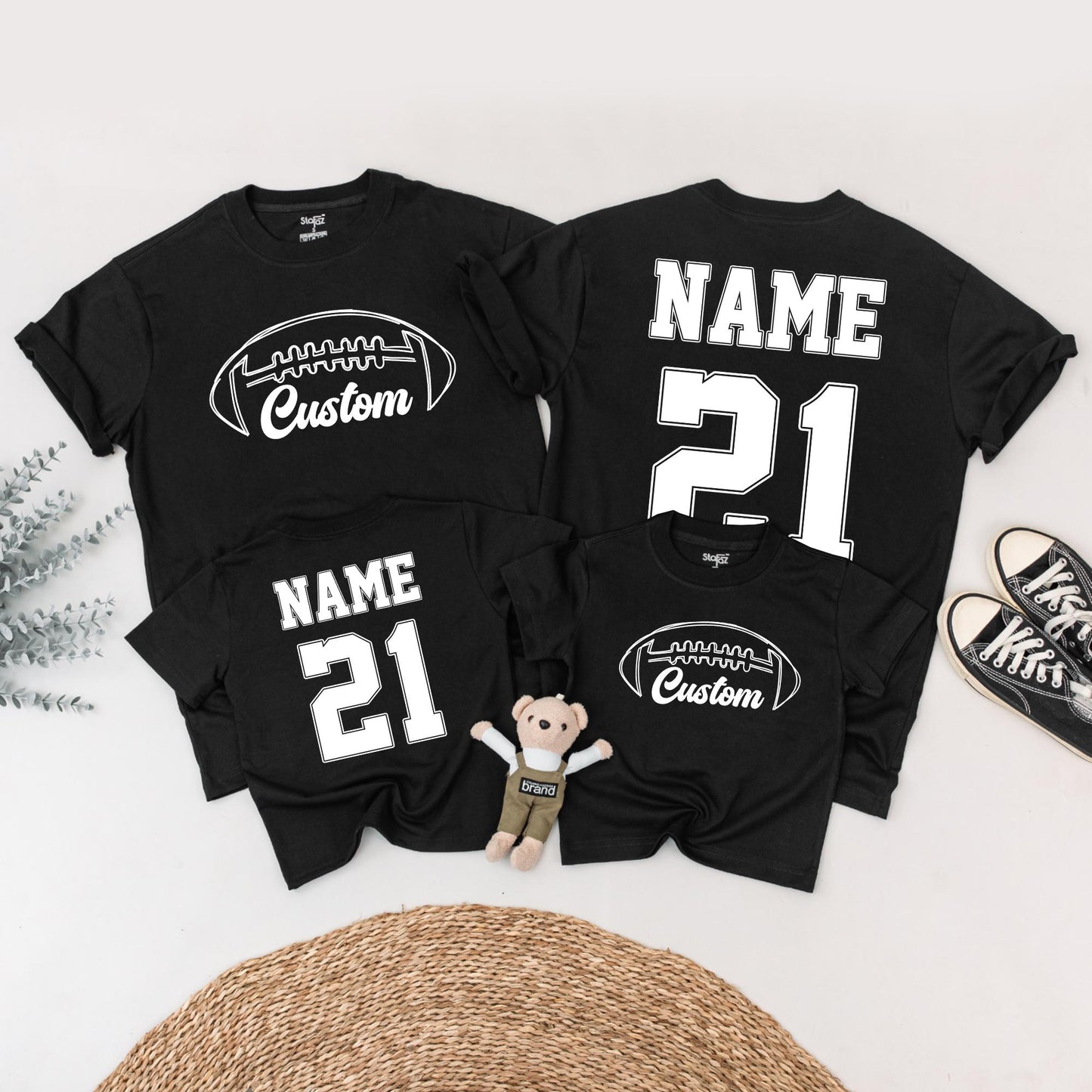 Custom Football Family Matching Shirts: Personalized Game Day Outfit, Brown Graphic Design, Sports Team Name Tee, Football Season