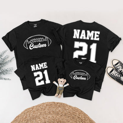 Custom Football Family Matching Shirts: Personalized Game Day Outfit, Brown Graphic Design, Sports Team Name Tee, Football Season