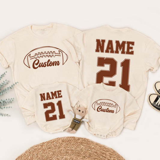 Custom Football Family Matching Shirts: Personalized Game Day Outfit, Brown Graphic Design, Sports Team Name Tee, Football Season