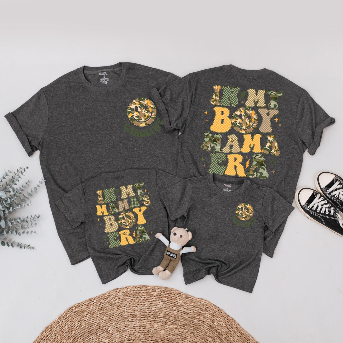 Matching In My Boy Mama Era Family Shirts & Baby Boy Romper Custom Mommy and Me Outfits, Retro Design, Gift for Mom & Son