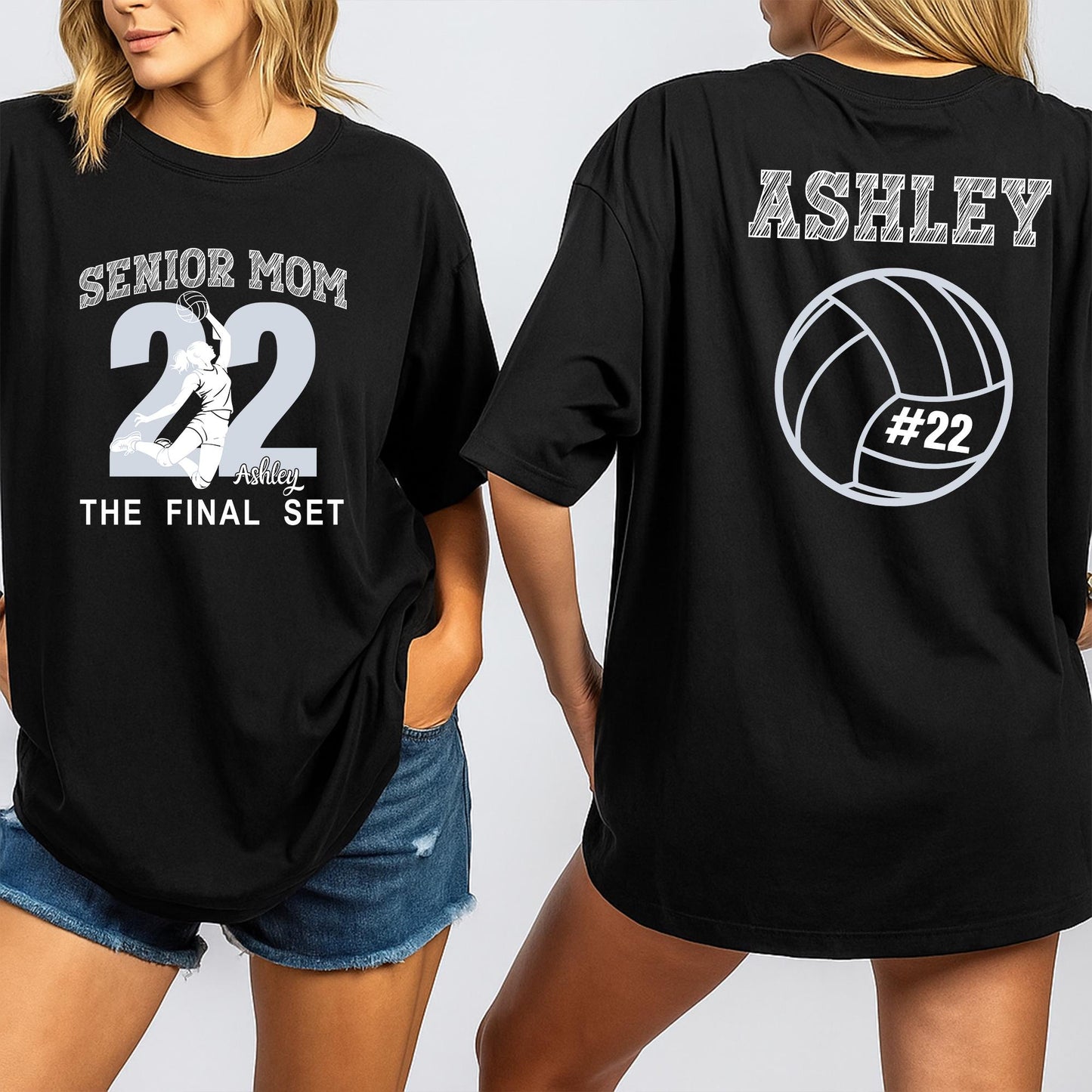 Senior Volleyball Mom 2022 Shirt, The Final Set, Custom Ashley Name & Number, Proud Volleyball Mama Game Day Tee, Personalized Gift for Her