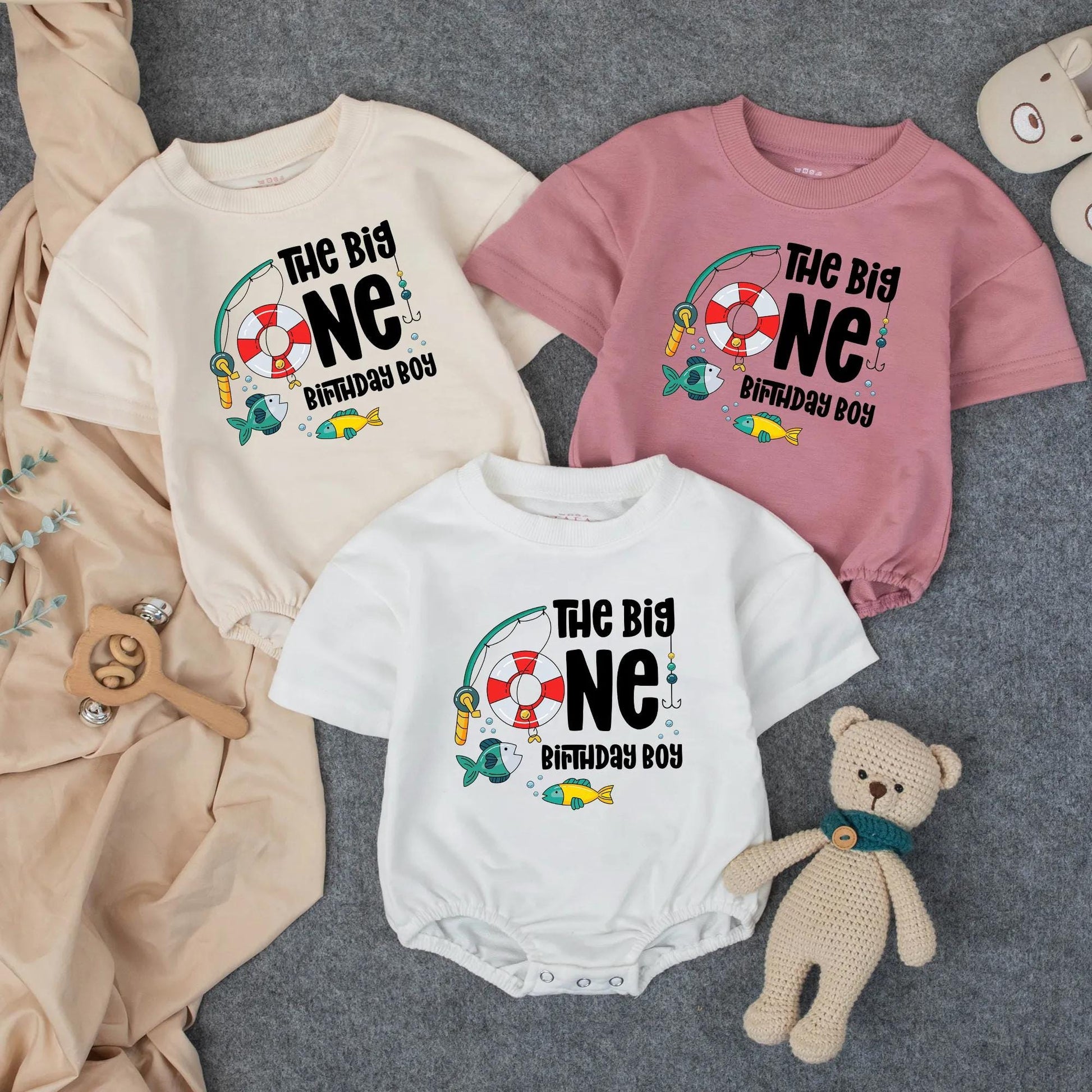 Personalized The Big One Fishing Boy 1st Birthday Romper Outfit, Toddler Fisherman Clothes, Custom Thomas, Fishing Party Theme