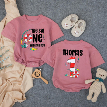 Personalized The Big One Fishing Boy 1st Birthday Romper Outfit, Toddler Fisherman Clothes, Custom Thomas, Fishing Party Theme