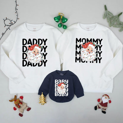 Custom Retro Santa Family Christmas Sweatshirt Matching Outfits Mommy Daddy Baby Xmas Holiday Gift