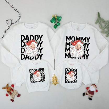 Custom Retro Santa Family Christmas Sweatshirt Matching Outfits Mommy Daddy Baby Xmas Holiday Gift