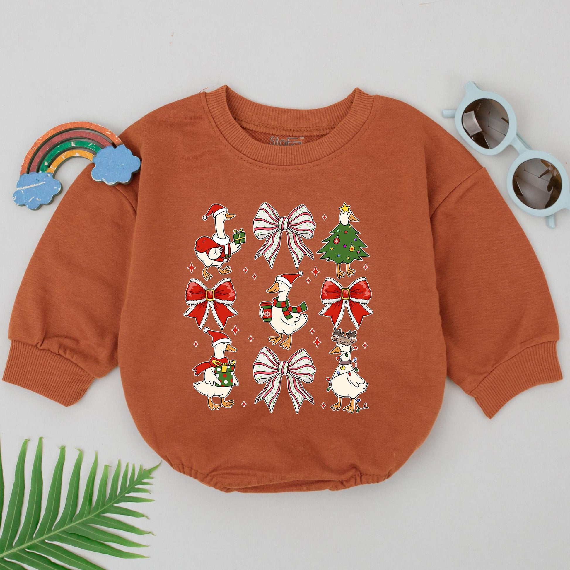 Festive Goose Christmas Romper: Cute Cartoon Geese Holiday Outfit, First Xmas Bodysuit, Baby Shower Gift, Funny Newborn Clothes, Infant Xmas Clothes (139 chars)