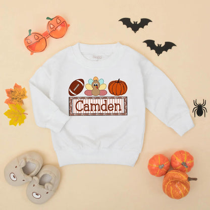 Personalized My 1st Thanksgiving Romper, Camden Football Turkey Pumpkin Outfit, Baby Boy Fall Bodysuit, Game Day Clothes, Thanksgiving Gift