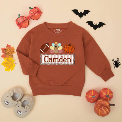 Personalized My 1st Thanksgiving Romper, Camden Football Turkey Pumpkin Outfit, Baby Boy Fall Bodysuit, Game Day Clothes, Thanksgiving Gift