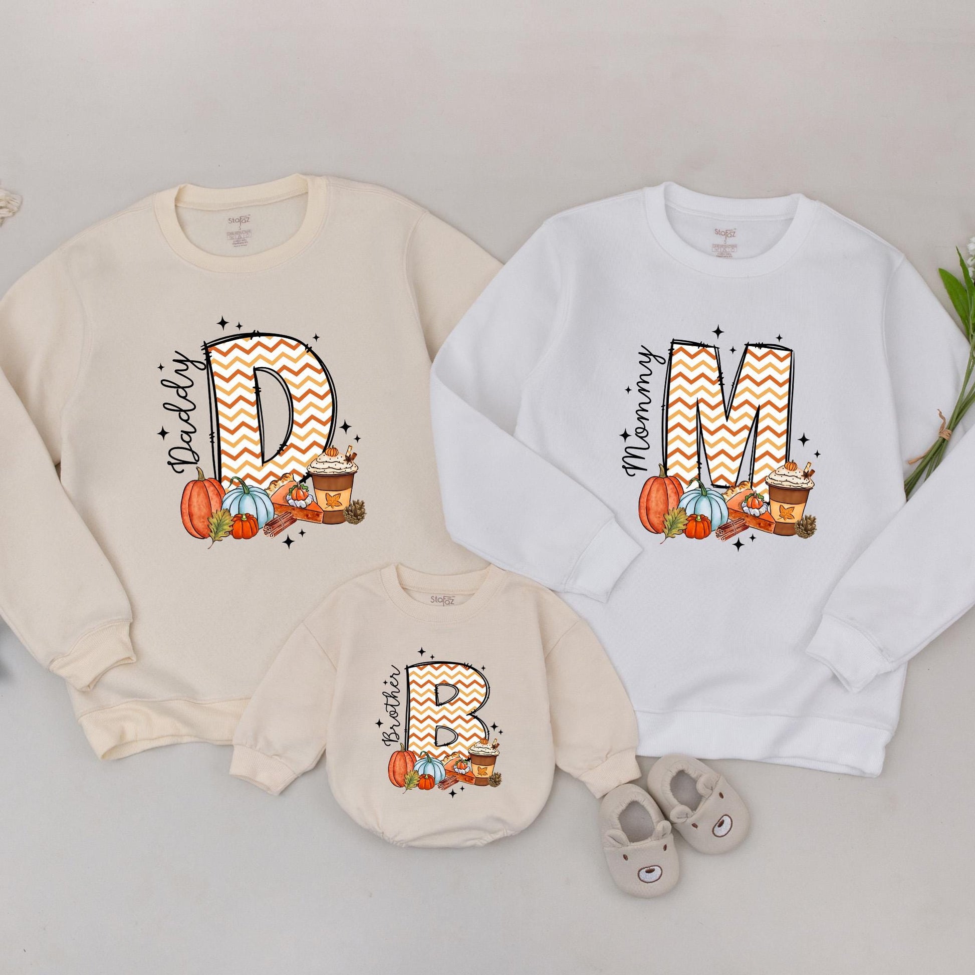 Matching Family Thanksgiving Sweatshirts: Custom Pumpkin Retro Shirts for Mom, Dad & Sister with Fall Graphics & Stars! Baby & Toddler Options