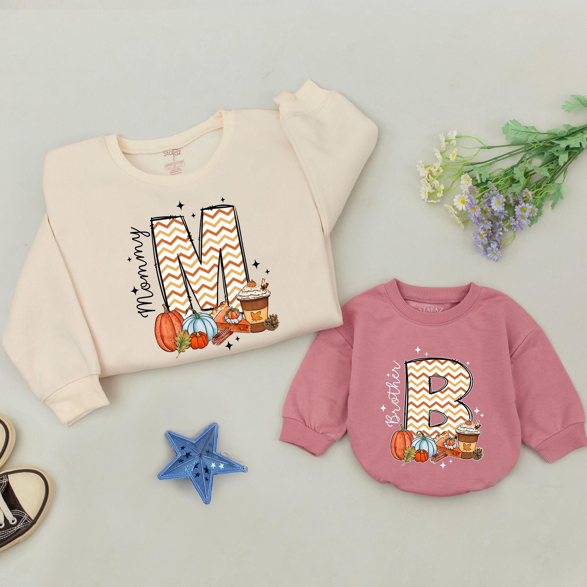 Matching Family Thanksgiving Sweatshirts: Custom Pumpkin Retro Shirts for Mom, Dad & Sister with Fall Graphics & Stars! Baby & Toddler Options