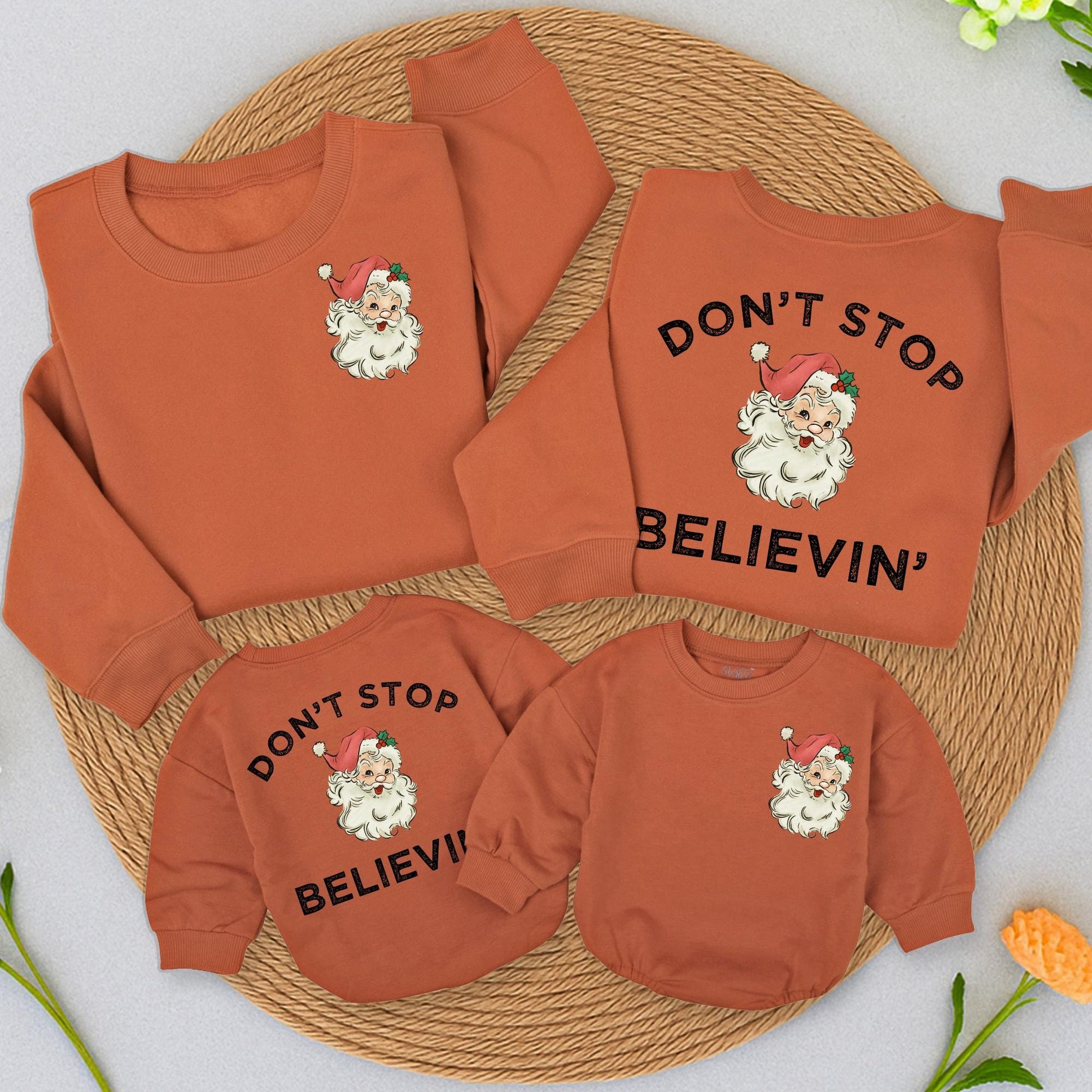 Retro Santa Claus Sweatshirt Don't Stop Believin' Vintage Christmas Gift Women's Cozy Holiday Apparel