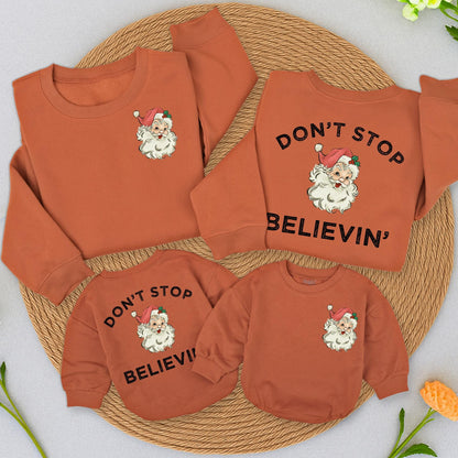 Retro Santa Claus Sweatshirt Don't Stop Believin' Vintage Christmas Gift Women's Cozy Holiday Apparel