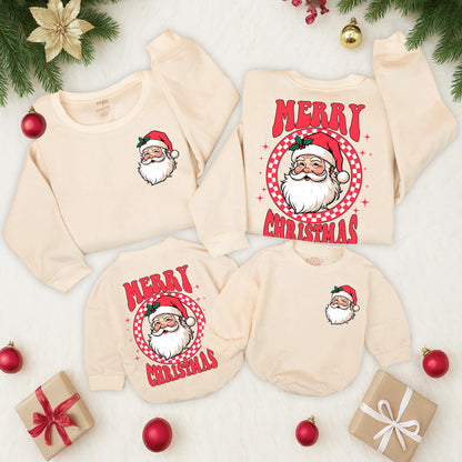 Retro Santa Christmas Sweatshirt Toddler Outfit with Vintage Graphic Merry Christmas Design Baby Newborn Romper Family Matching Winter Holiday Gift