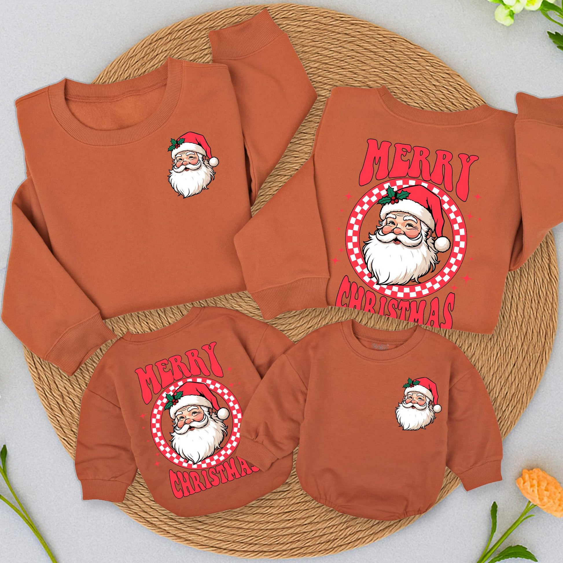 Retro Santa Christmas Sweatshirt Toddler Outfit with Vintage Graphic Merry Christmas Design Baby Newborn Romper Family Matching Winter Holiday Gift