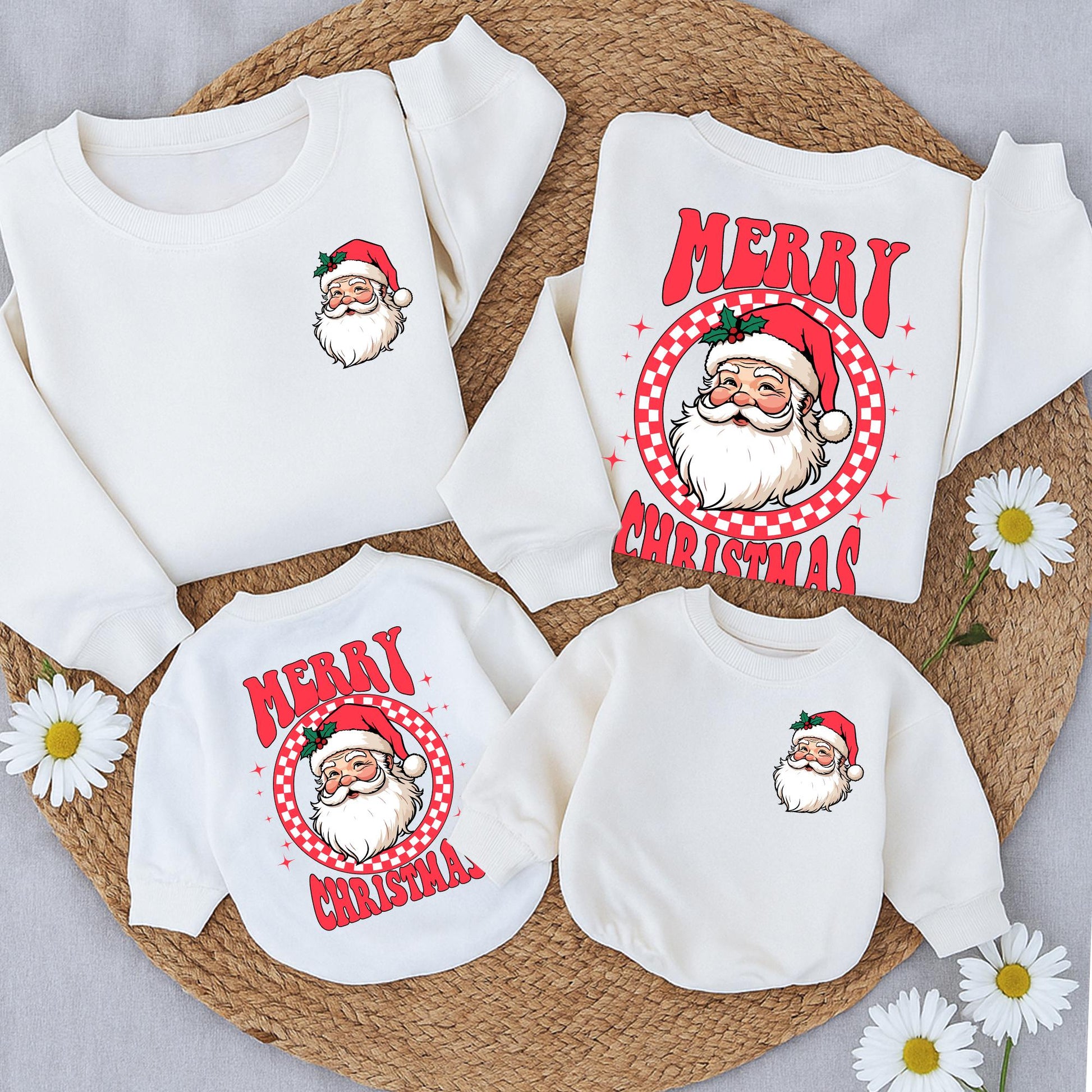 Retro Santa Christmas Sweatshirt Toddler Outfit with Vintage Graphic Merry Christmas Design Baby Newborn Romper Family Matching Winter Holiday Gift
