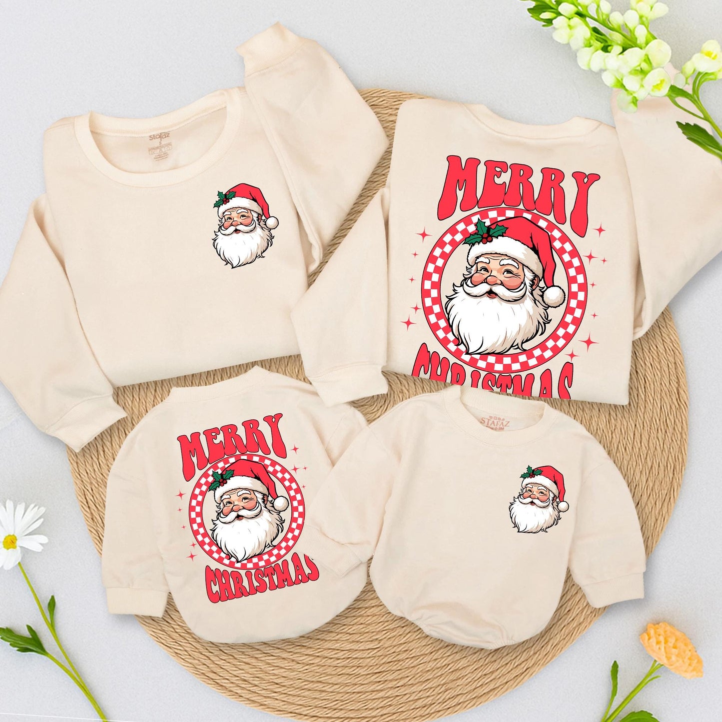 Retro Santa Christmas Sweatshirt Toddler Outfit with Vintage Graphic Merry Christmas Design Baby Newborn Romper Family Matching Winter Holiday Gift