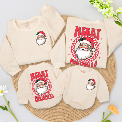 Retro Santa Christmas Sweatshirt Toddler Outfit with Vintage Graphic Merry Christmas Design Baby Newborn Romper Family Matching Winter Holiday Gift