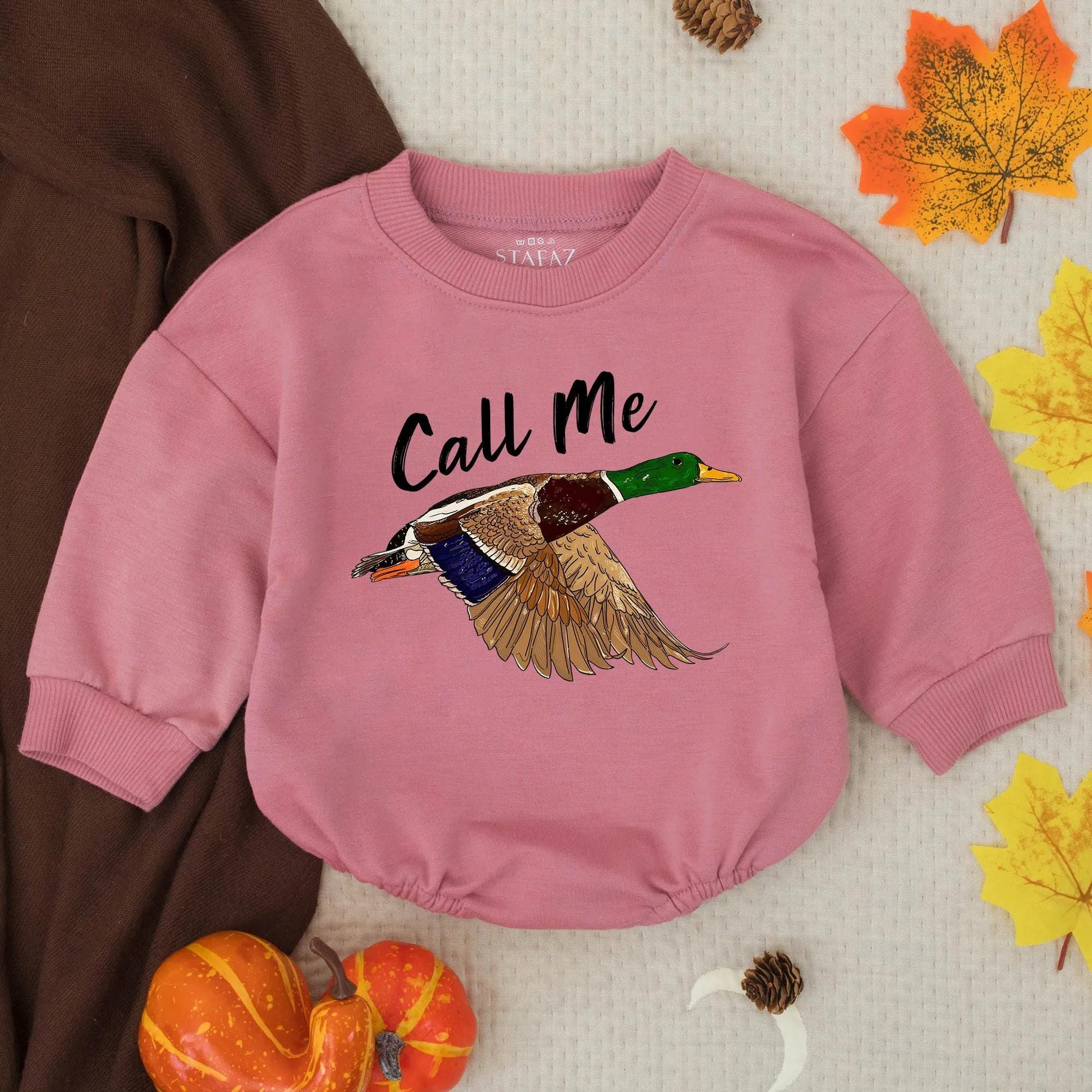 Baby Boy Duck Hunting Bubble Romper, Southern Mallard Duck in Flight Bodysuit, 'Call Me' Text, Casual Outdoor Outfit, Baby Shower Gift