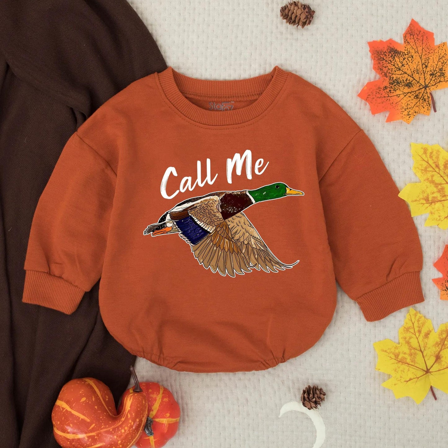 Baby Boy Duck Hunting Bubble Romper, Southern Mallard Duck in Flight Bodysuit, 'Call Me' Text, Casual Outdoor Outfit, Baby Shower Gift