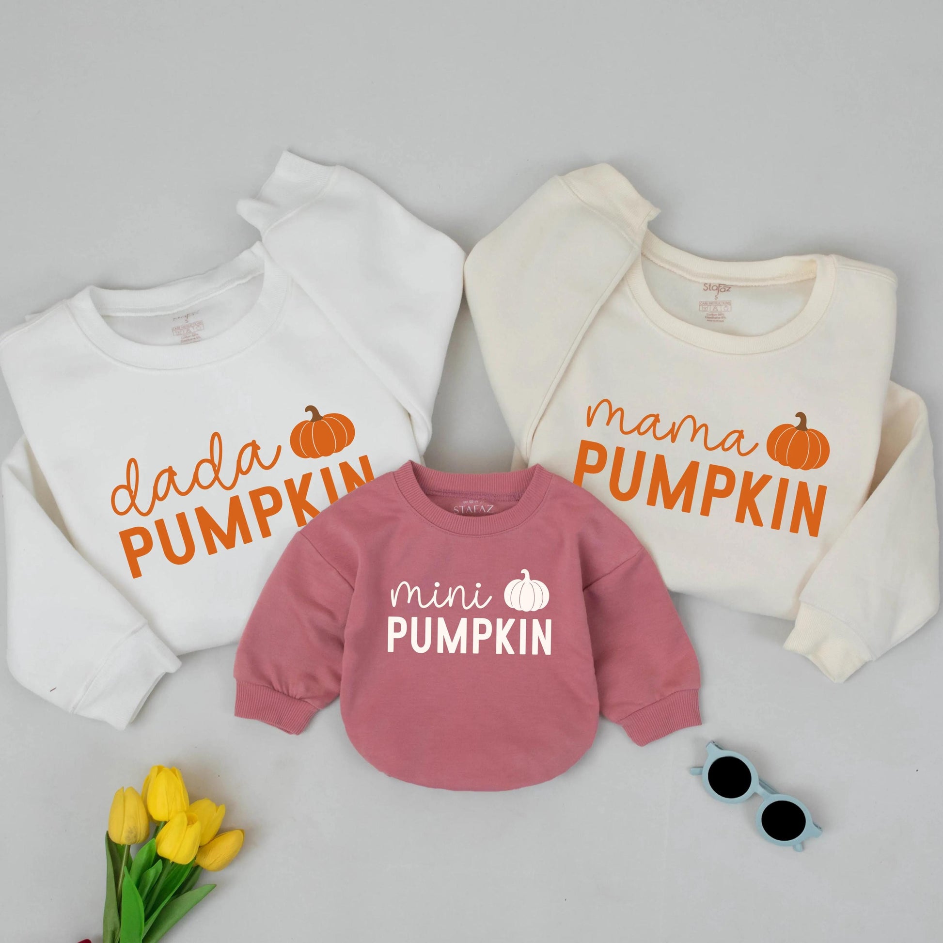Mama PUMPKIN Dada PUMPKIN Mini PUMPKIN Fall Family Matching Sweatshirt Cute Orange Pumpkin Patch Mommy and Me Outfits Thanksgiving