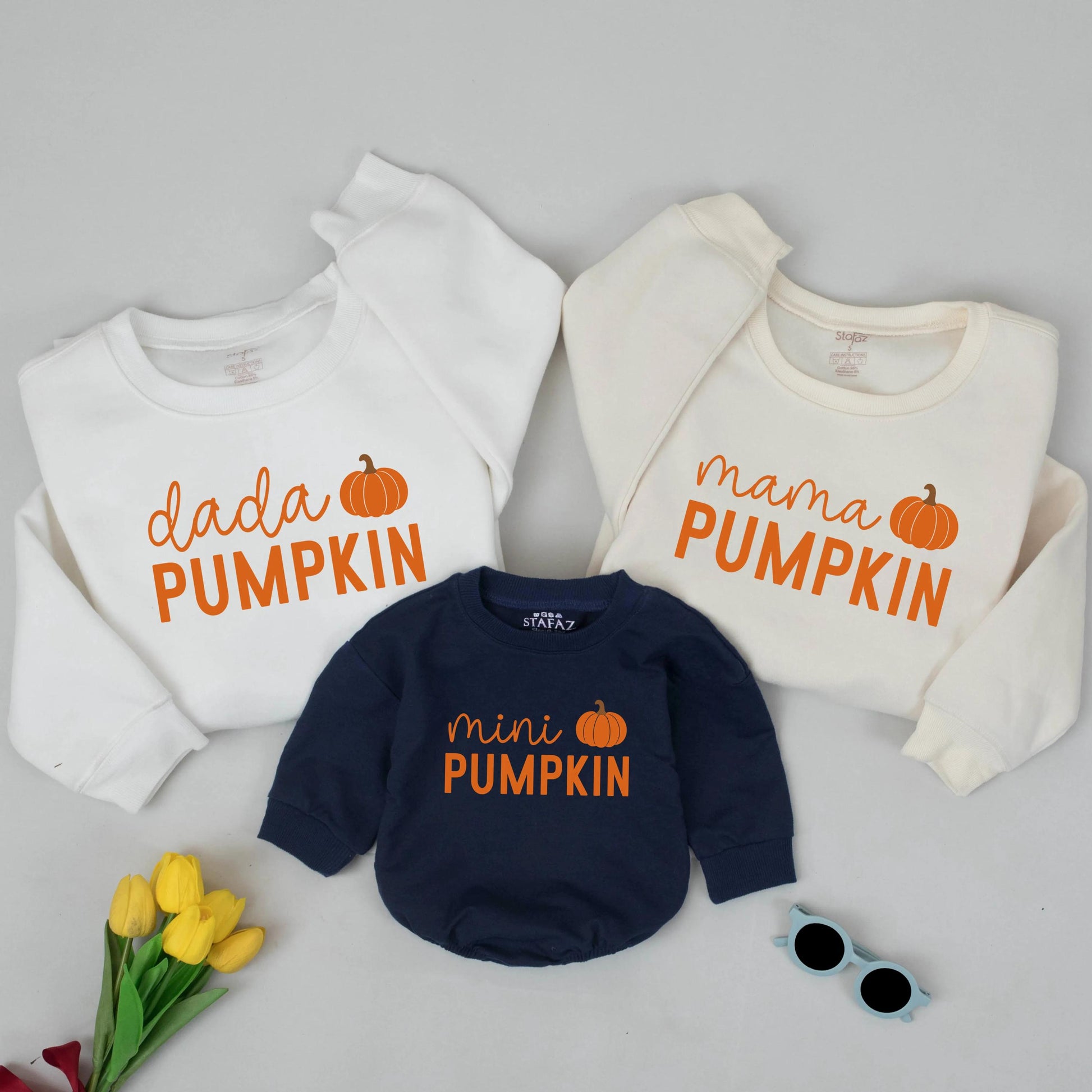 Mama PUMPKIN Dada PUMPKIN Mini PUMPKIN Fall Family Matching Sweatshirt Cute Orange Pumpkin Patch Mommy and Me Outfits Thanksgiving
