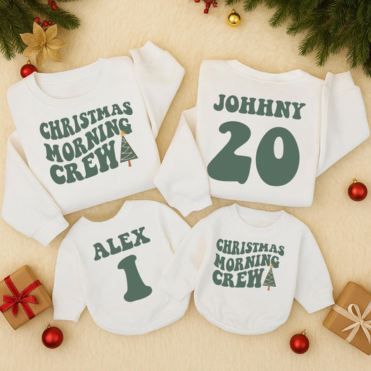 Christmas Morning Crew Matching Sweatshirts for the Family Retro Festive Holiday Outfits Cute Newborn Baby Toddler Kids Graphic Pullovers Comfy Soft 137