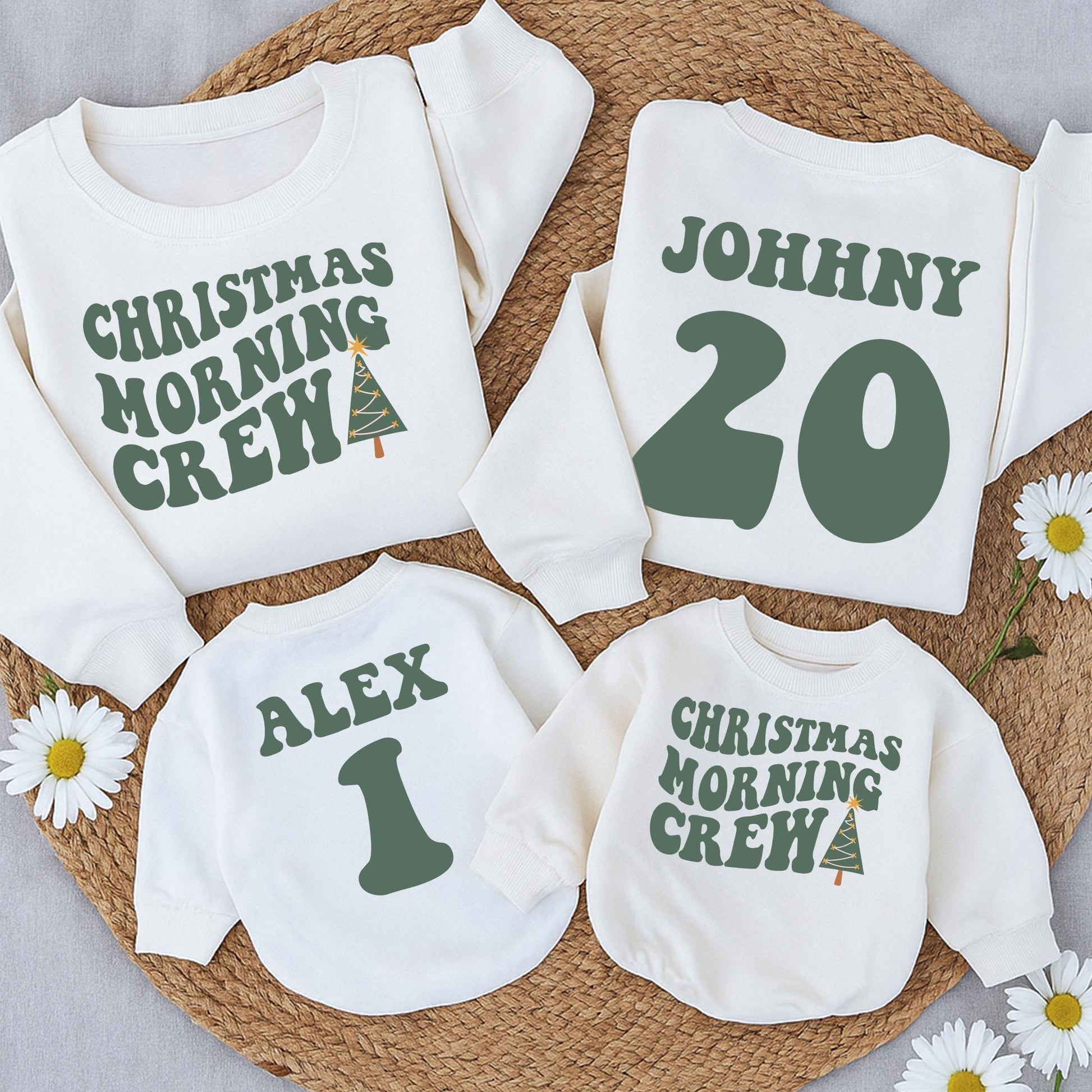 Christmas Morning Crew Matching Sweatshirts for the Family Retro Festive Holiday Outfits Cute Newborn Baby Toddler Kids Graphic Pullovers Comfy Soft 137