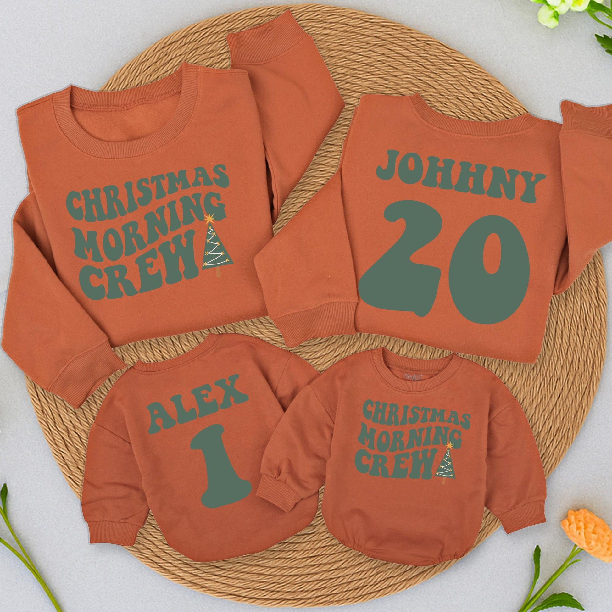 Christmas Morning Crew Matching Sweatshirts for the Family Retro Festive Holiday Outfits Cute Newborn Baby Toddler Kids Graphic Pullovers Comfy Soft 137
