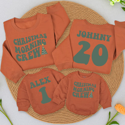 Christmas Morning Crew Matching Sweatshirts for the Family Retro Festive Holiday Outfits Cute Newborn Baby Toddler Kids Graphic Pullovers Comfy Soft 137